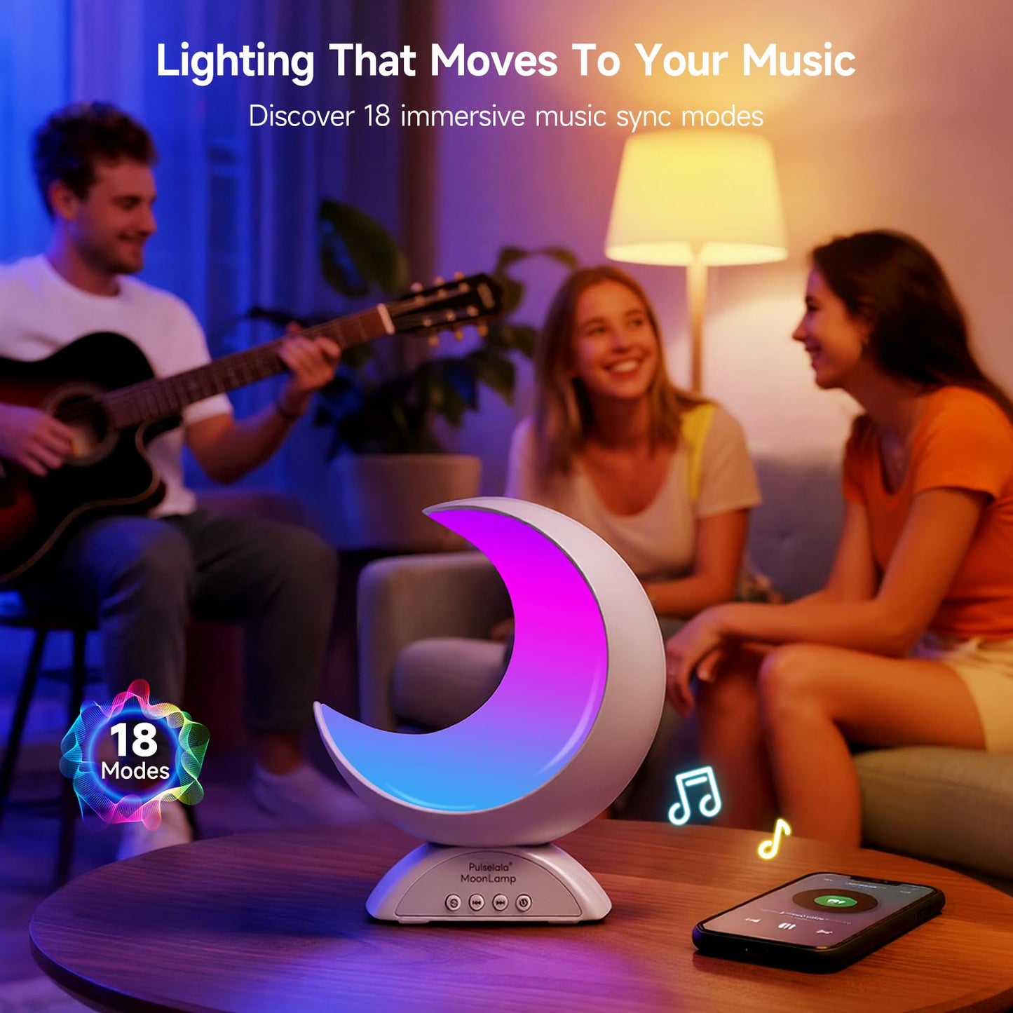 Pulselala Touch Moon Table Lamp with RGB Adjustable Light, Scene Mode and Music Mode, Warm White LED Moon Light, Suitable for Home Decoration, Bedroom Living Room Desk.