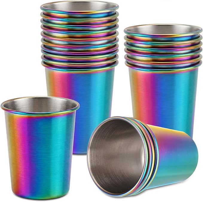 Mimorou 20 Pack 8 oz Stainless Steel Pint Cups Metal Cups Unbreakable Drinking Water Tumblers Stackable Tumbler for Adults Bar Home Restaurant Travel Picnic Camping Outdoor (Rainbow)