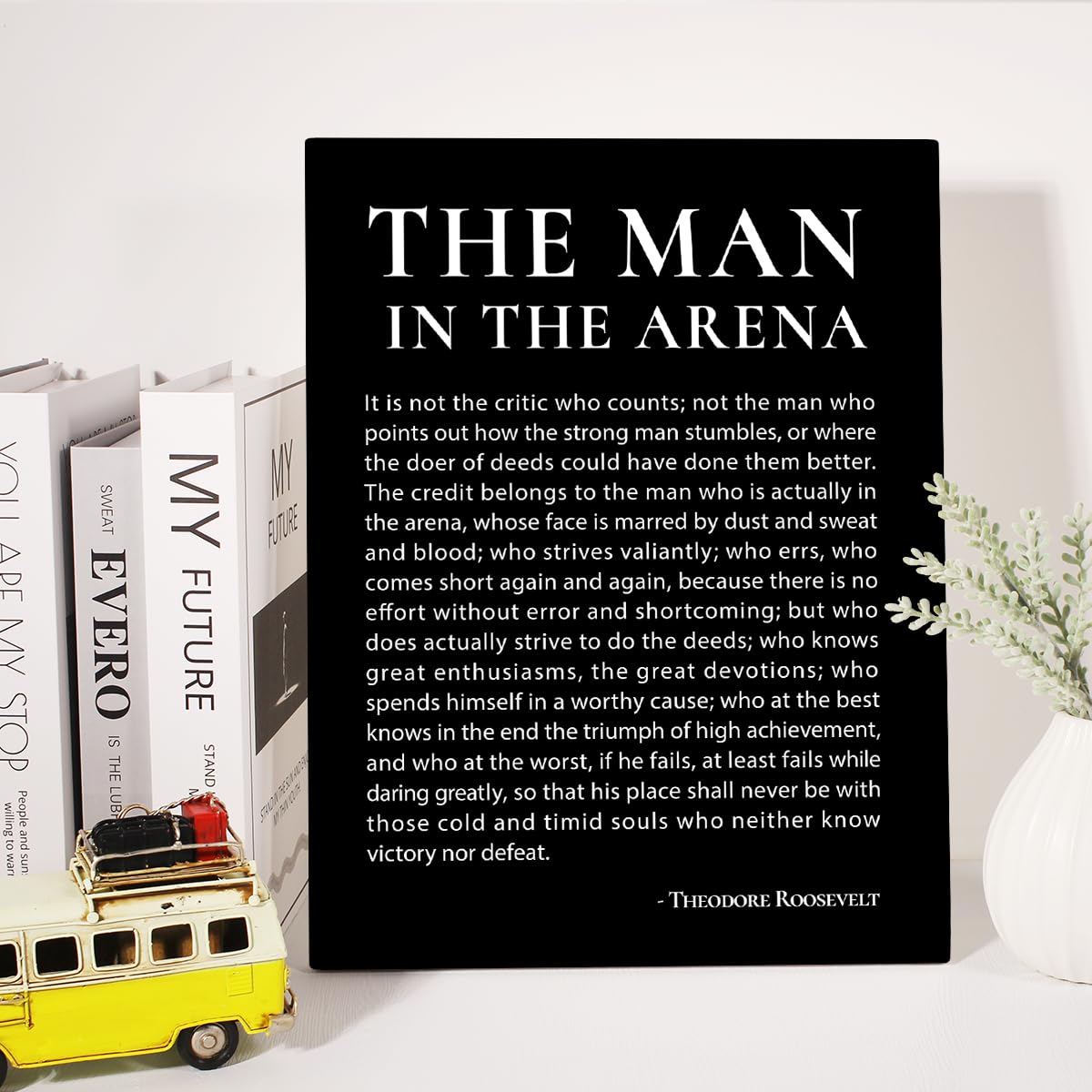 JerLoe Inspirational Canvas Wall Art Motivational the Man in the Arena Quote Canvas Print Positive Speech Quotes Canvas Painting Office Home Wall Decor Framed Gift 12x15 Inches (Black)