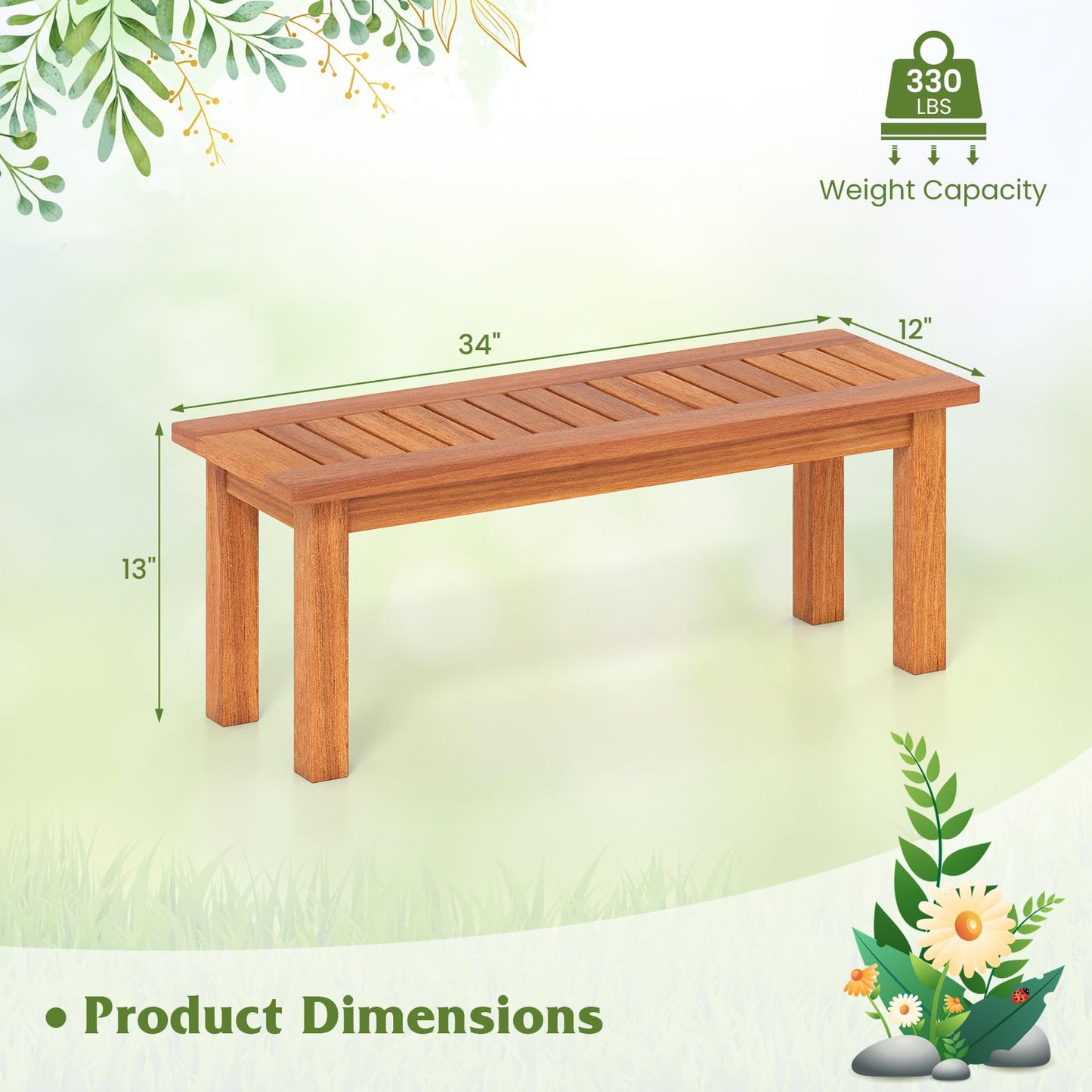 Tangkula Wooden Plant Stand, Outdoor Indoor Solid Wood Flower Pot Holder Display Shelf with Teak Oil Finish, Slatted Top, Rustic Plant Rack for Patio Garden Entryway Porch