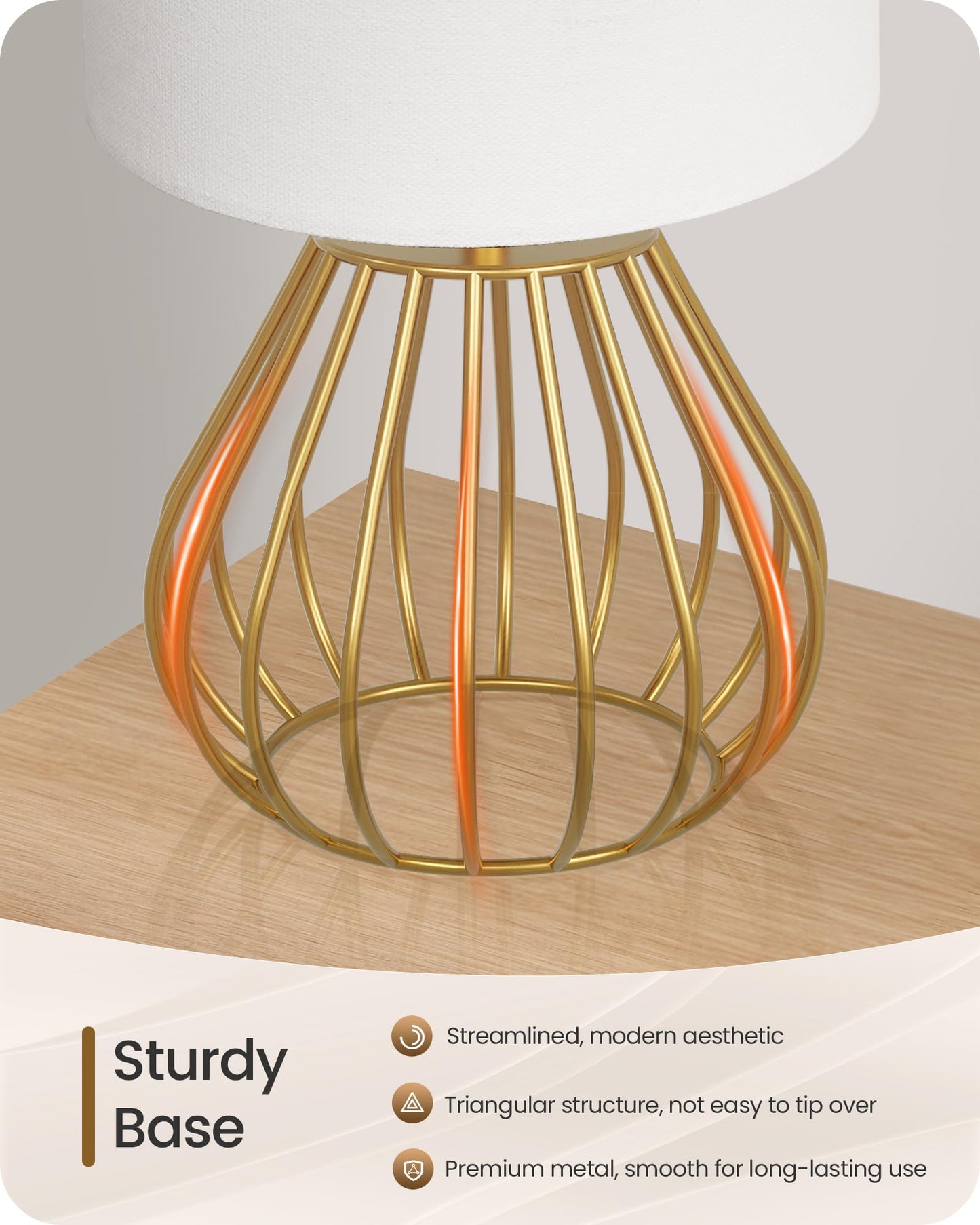 GOEBLESON Gold Table Lamp, Small Gold Bedside Lamp with Metal Base & White Linen Lampshade, Modern Nightstand Lamp, Little Cute Desk Lamp for Bedroom, Living Room, 2700K LED Bulb Included, DCW06TL05