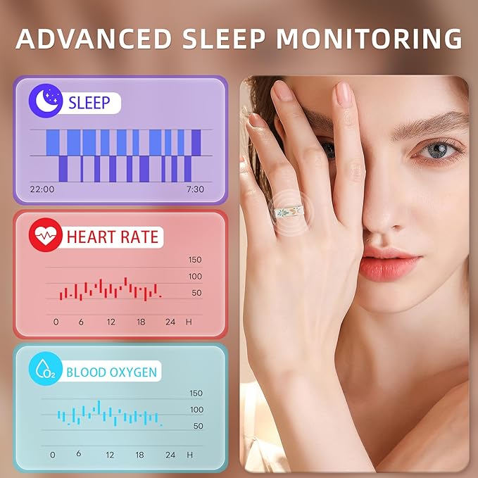 Smart Ring Health Tracker, for men and women, equipped with heart rate monitor, sleep tracker, 8 exercise modes, step counter, 5-7 days battery life, no subscription fee, IP68 waterproof R18 (7)