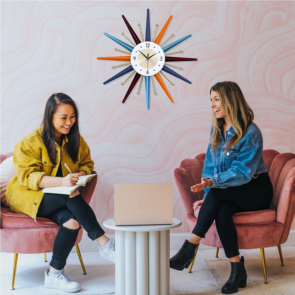 FIELDY Large Wall Clock 22 Inch Mid Century Wall Clocks Starburst Clock Non Ticking Battery Operated 3D Wall Clocks Home Décor for Living Room, Kitchen, Dining Room, Bedroom