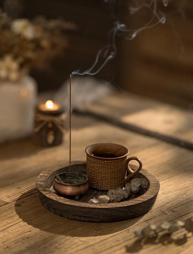 Hanobe Candle Plate Holder Tray: 7.9" Small Round Wood Decorative Candle Trays - Rustic Farmhouse CoffeeTable Decor - Candlestick Pillar Holder for Centerpiece Home Decor