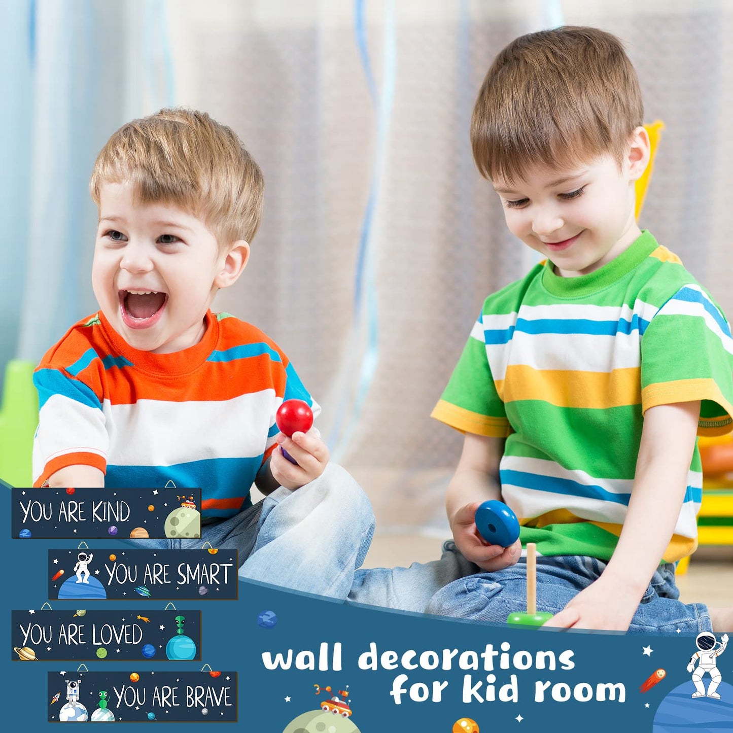 Chunful 4 Pcs Wooden Space Classroom Decor Outer Space Classroom Decorations Inspirational Wall Decor Astronaut Room Decorations Spaceman Galaxy Posters for Boy Room Bedroom Nursery