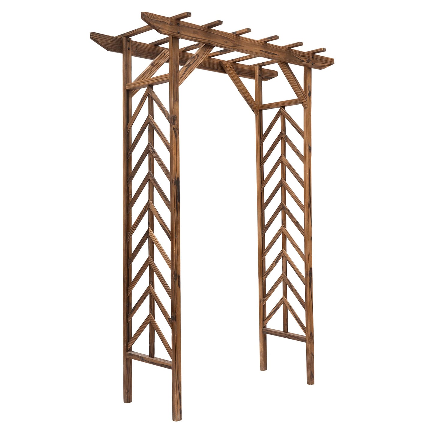 79in Wooden Garden Arbor Arch Trellis with Classic Countryside Style, Pergola Style Roof for Climbing Vines for Ceremony Party Weddings