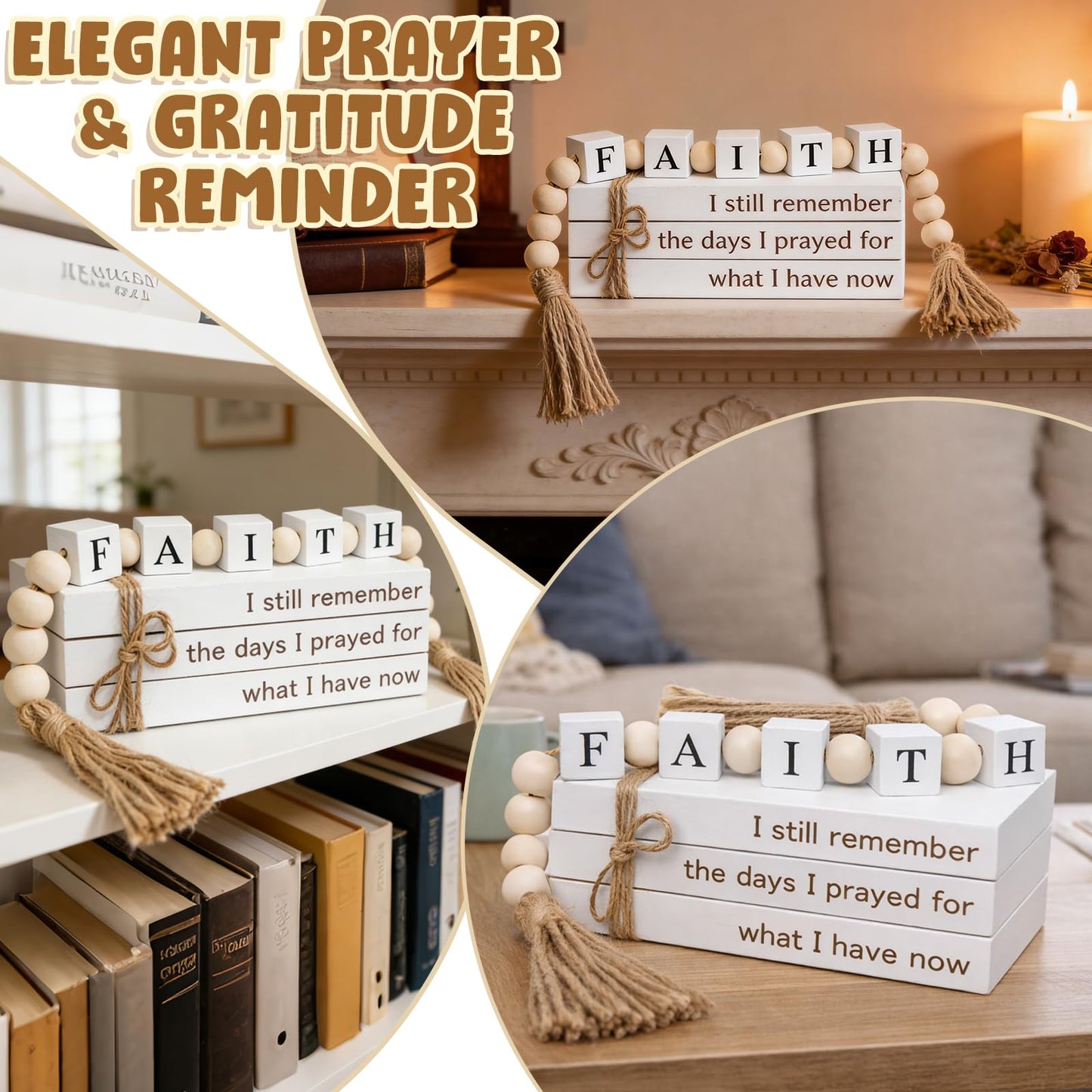 Farmhouse White Fake Decorative Books for Home Office Decor - Religion Christian Faith Aesthetic for Living Room, Console Table, Bookshelf, Tv Stand, Entryway