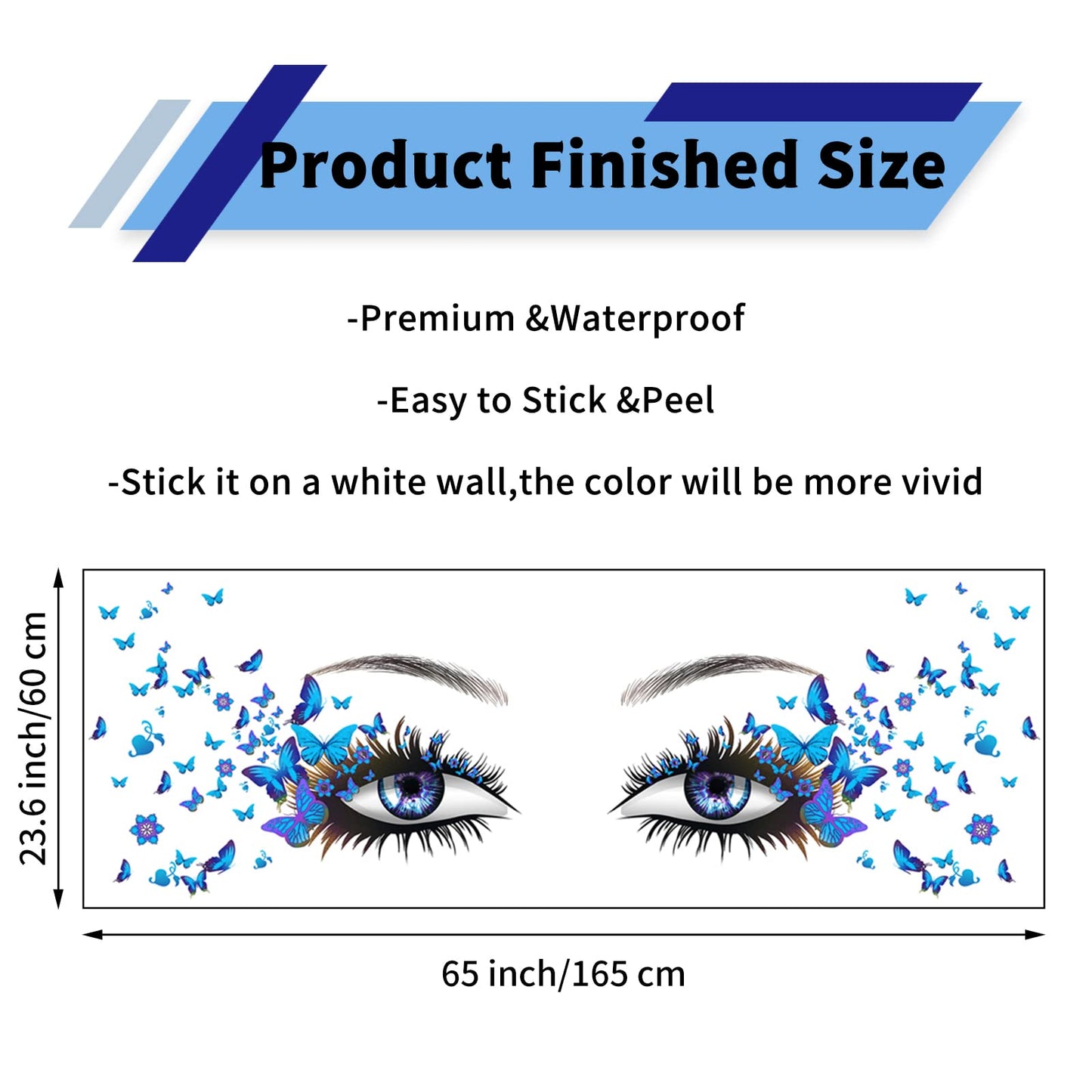 X-xdaonl Blue Eyelash Eyes Wall Stickers - 4 Sheets, Premium Matte Vinyl, Butterfly Decals, Waterproof, for Women Girls Bedroom Living Room Decoration