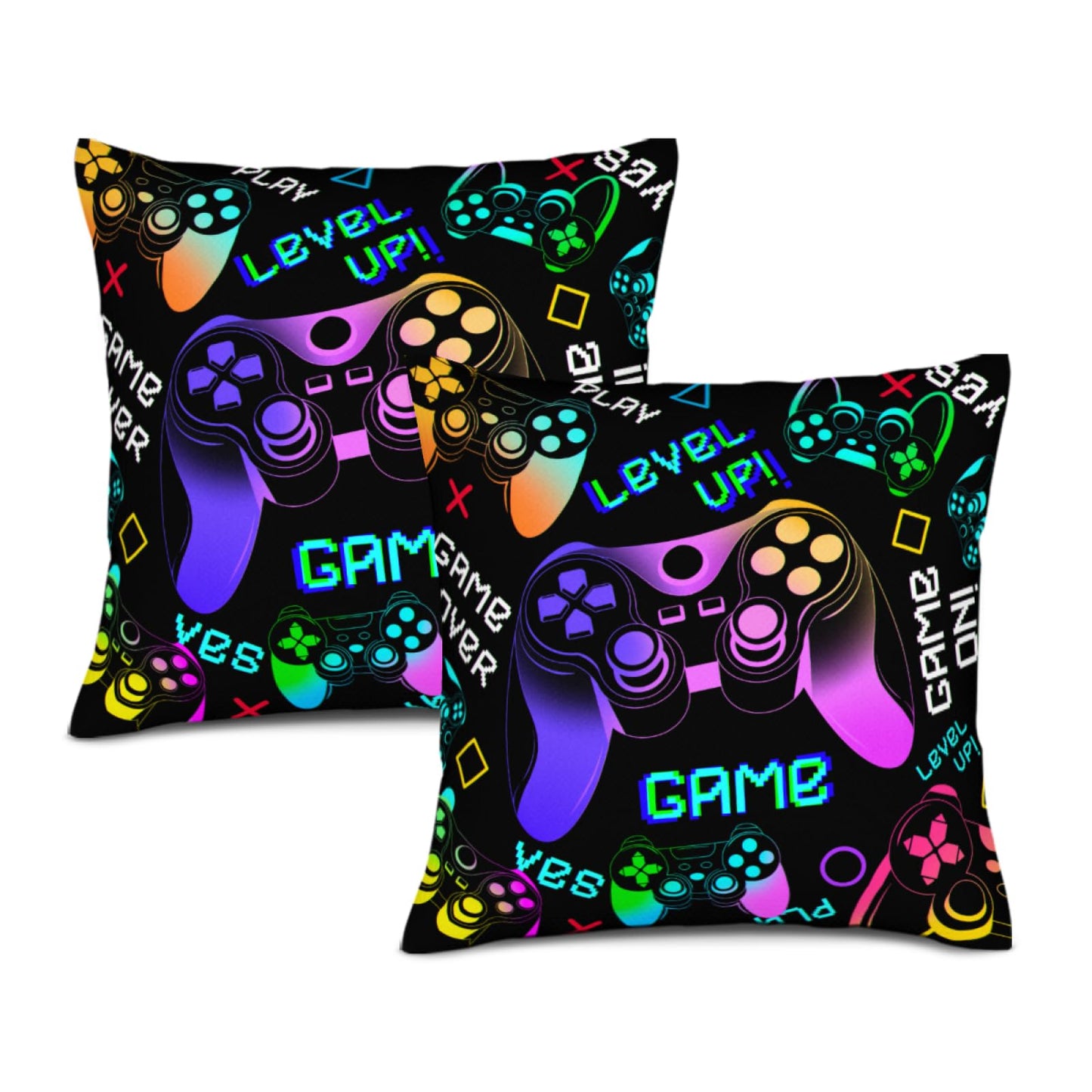 Waiyear Gaming Throw Pillow Covers, Gamer Pillow Cases - 18"x18" Set of 2, Boy Gaming Room Decor