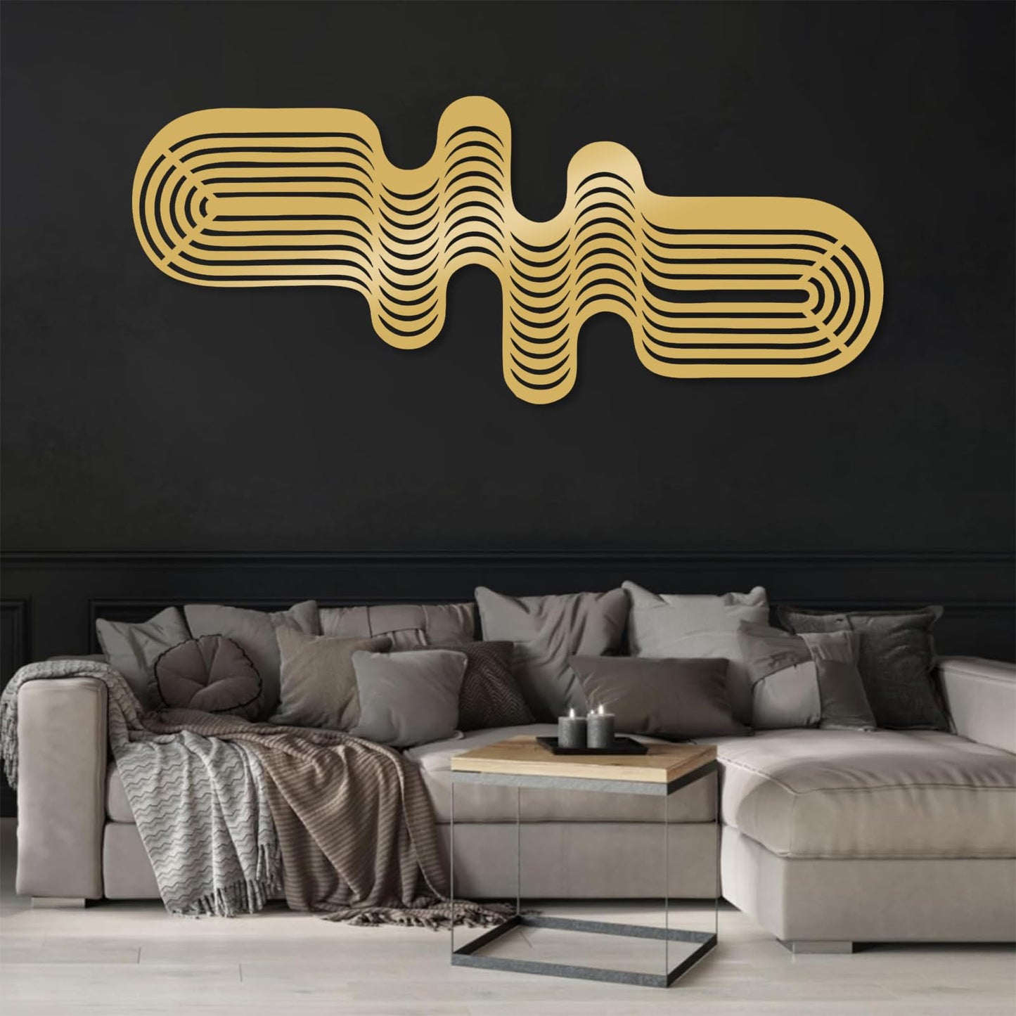 Minimalist Line Art Wall Decor, Abstract Lines Metal Wall Decor, Contemporary Metal Wall Art, Metal Geometric Wall Art, Modern Home Office Wall Decor, Living Room Wall Art (Silver, 53"x22" | 135x55cm)