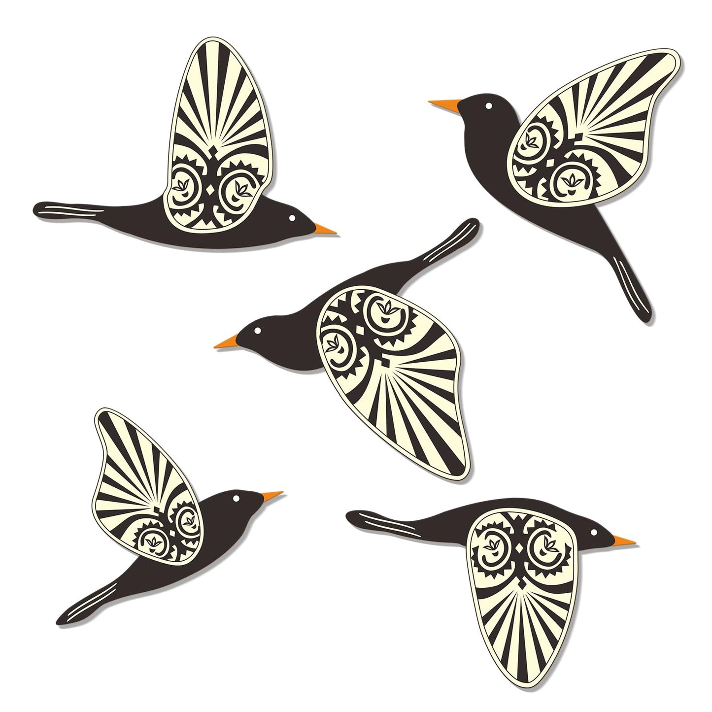 KOYILTD 5 Piece Wooden Bird Wall Decor Sculptures Wood Boho Flying Bird Wall Art Scandinavian Home Wall Decor for Farmhouse Living Room Bathroom Dining Room Kitchen Office (Rustic)