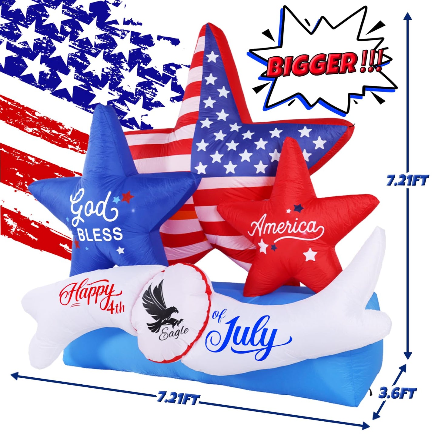 GIFTFIND 7.2FT 4th of July Inflatables Outdoor Decorations, Inflatable Star Decoration, Built in LED Lights Blow up Memorial Patriotic Inflatable Independence Day Decor for Party Procession Yard