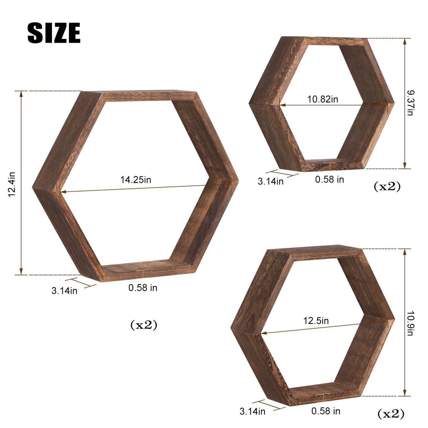 NOVIMANGO Hexagon Floating Shelves Set of 6 Honeycomb Shelves for Wall Wood Farmhouse Storage Home Decor Shelf Wall Mounted Wooden Hexagonal Shelves for Bedroom Living Room Nursery, Rustic Brown