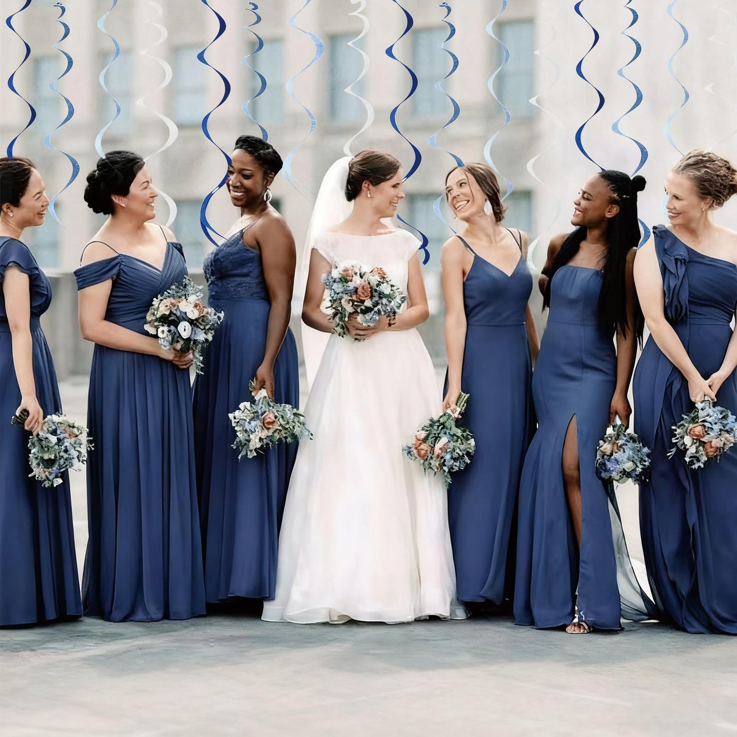 48 Pcs Blue Hanging Swirl Party Decorations Ombre Blue Felt Ceiling Spiral Streamers with Hooks for Birthday Wedding Baby Shower Graduation Party Supplies