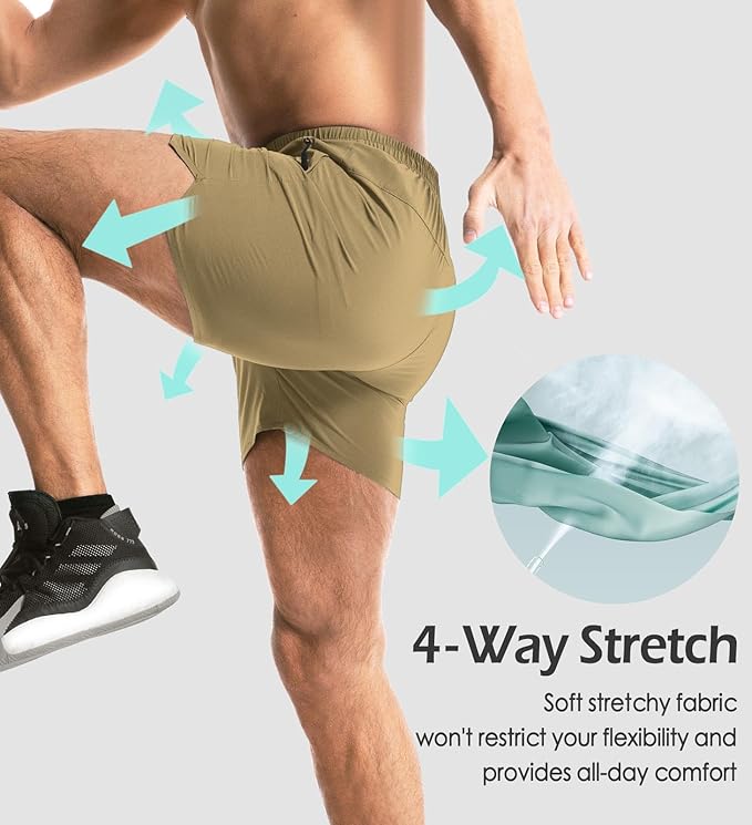 Aolesy Men's Gym Shorts Linerless & Liner - 5" Quick Dry Workout Running Shorts with Zip Pockets Sports Athletic Shorts