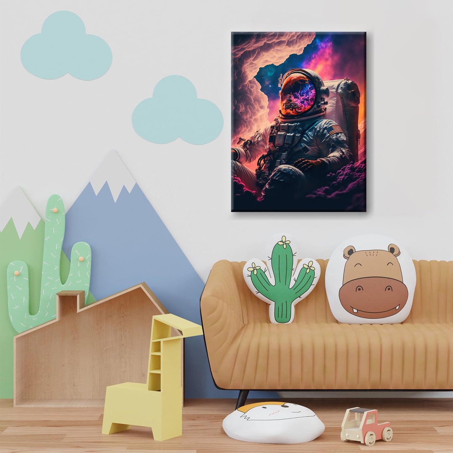 Framed Astronaut Wall Art Space Pop Culture Graffiti Street Art Painting Pictures Wall Decor Canvas Prints Modern Gifts For Man Artwork Space Boys Room Home Decor For Bedroom Living Room Office