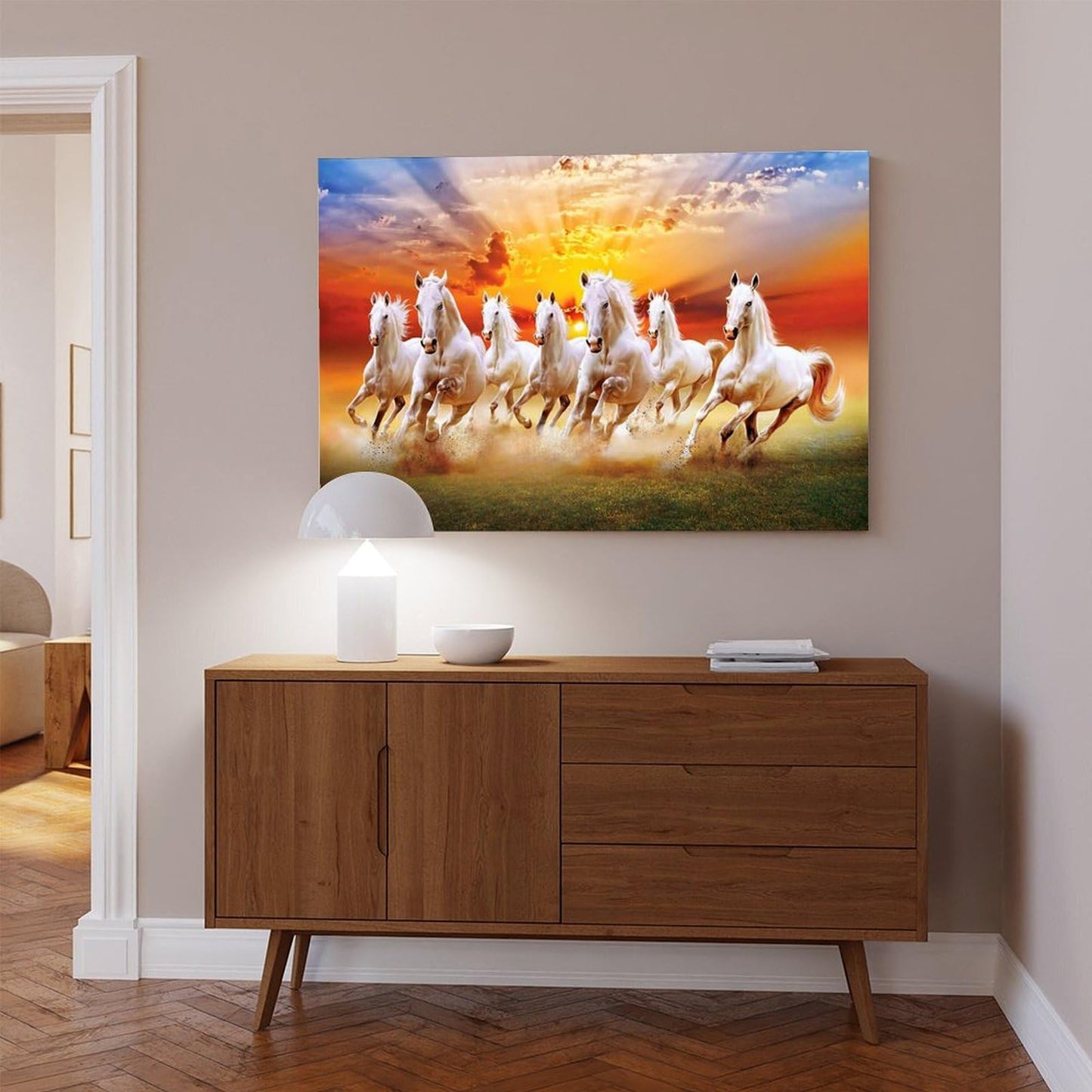 Seven Lucky Running Wild Horses Wall Art Animal Posters 7 Horses Running Painting 2 Canvas Poster Bedroom Decor Sports Landscape Office Room Decor Gift Frame-style Frame-style08x12inch(20x30cm)