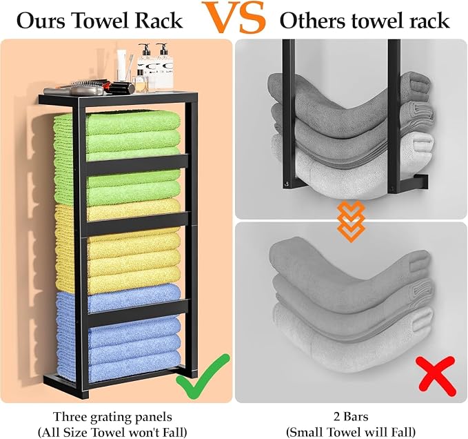 Bamboo Wall Blanket Ladder, 4-Tier Towel Racks, Blanket Holder with Anti-Slip Construction Home Decor, Decorative Blanket, Quilt, Towel, Scarf Ladder Shelves for Bathroom, Living Room, Bedroom, Black