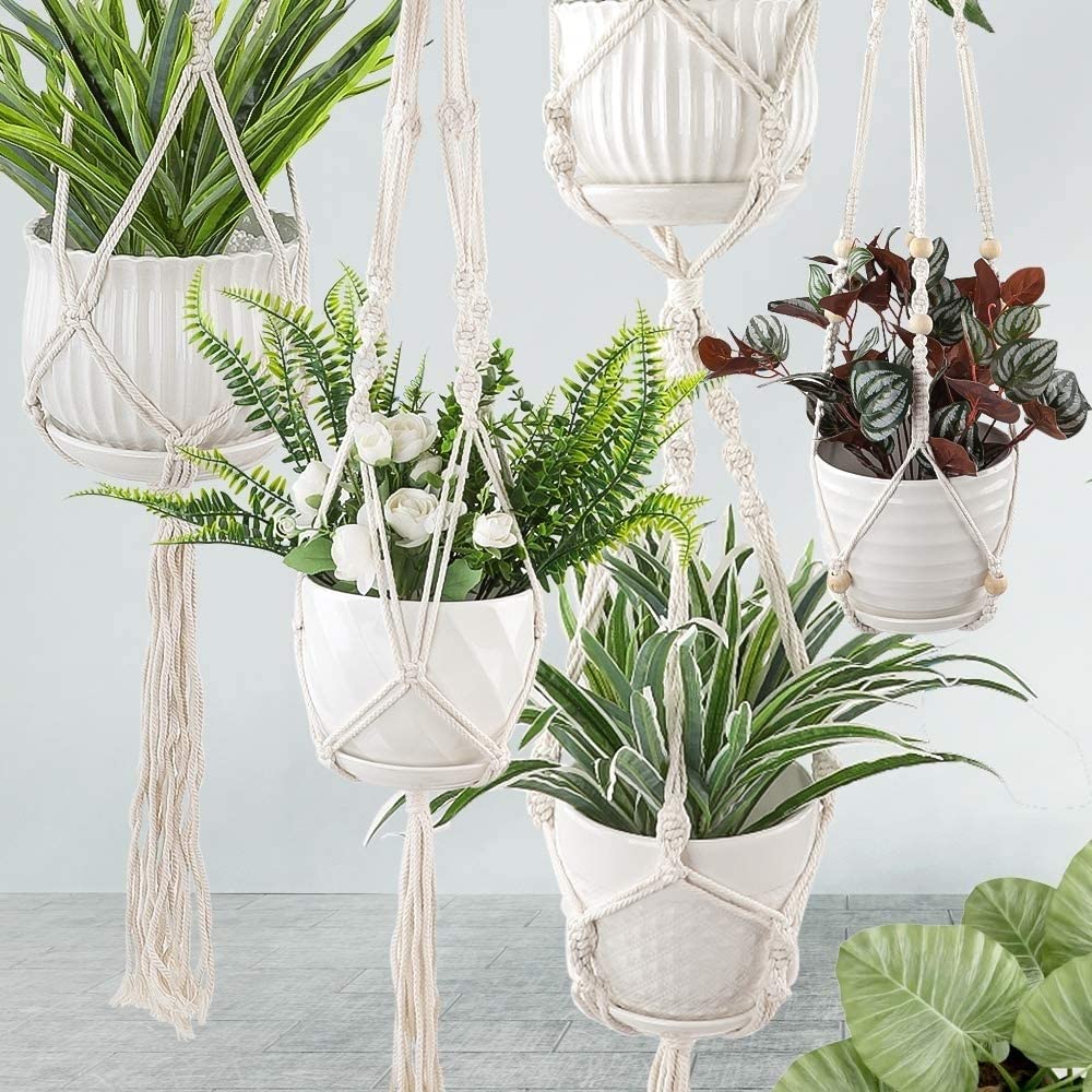 AroudightElive Plant Holder Basket Handmade Macrame Plant Hanger Flower Pot for wall Decoration countyard Garden Knotted Lifting(23)