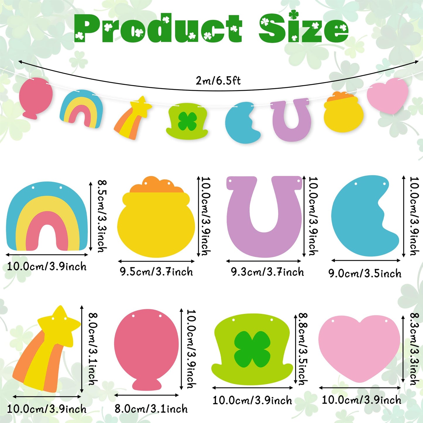 Qimgic St. Patrick's Day Banner - 4pcs Lucky Charms Hanging Garland Decoration, No DIY Needed Green Shamrock Clover Party Supplies Hang Paper Bunting for Home Classroom Fireplace Wall 8.5 Feet
