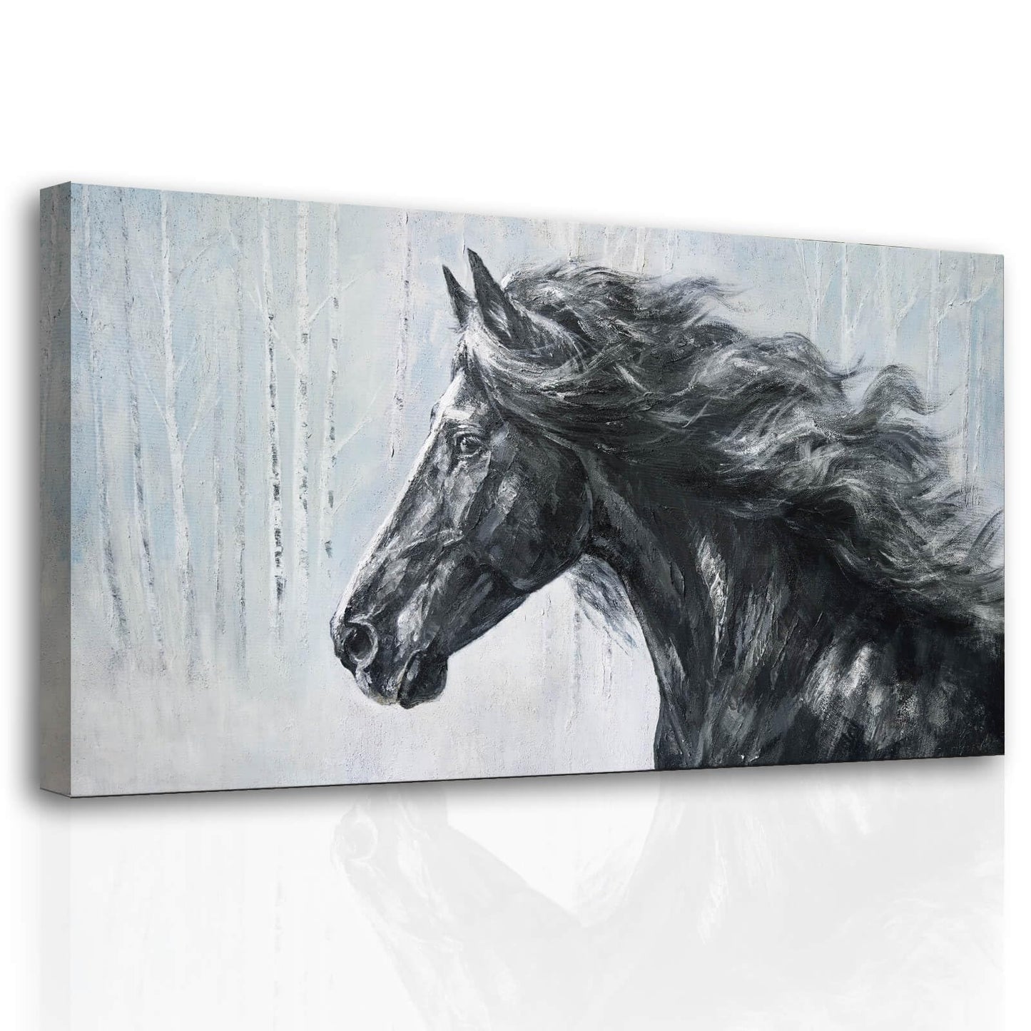 ZHENGYIN Large Black and White Horse Canvas Wall Art, Western Equine Portrait Artwork, Rustic Western Farmhouse Wall Decor for Living Room Office, Above Sofa, 24x48 Inch