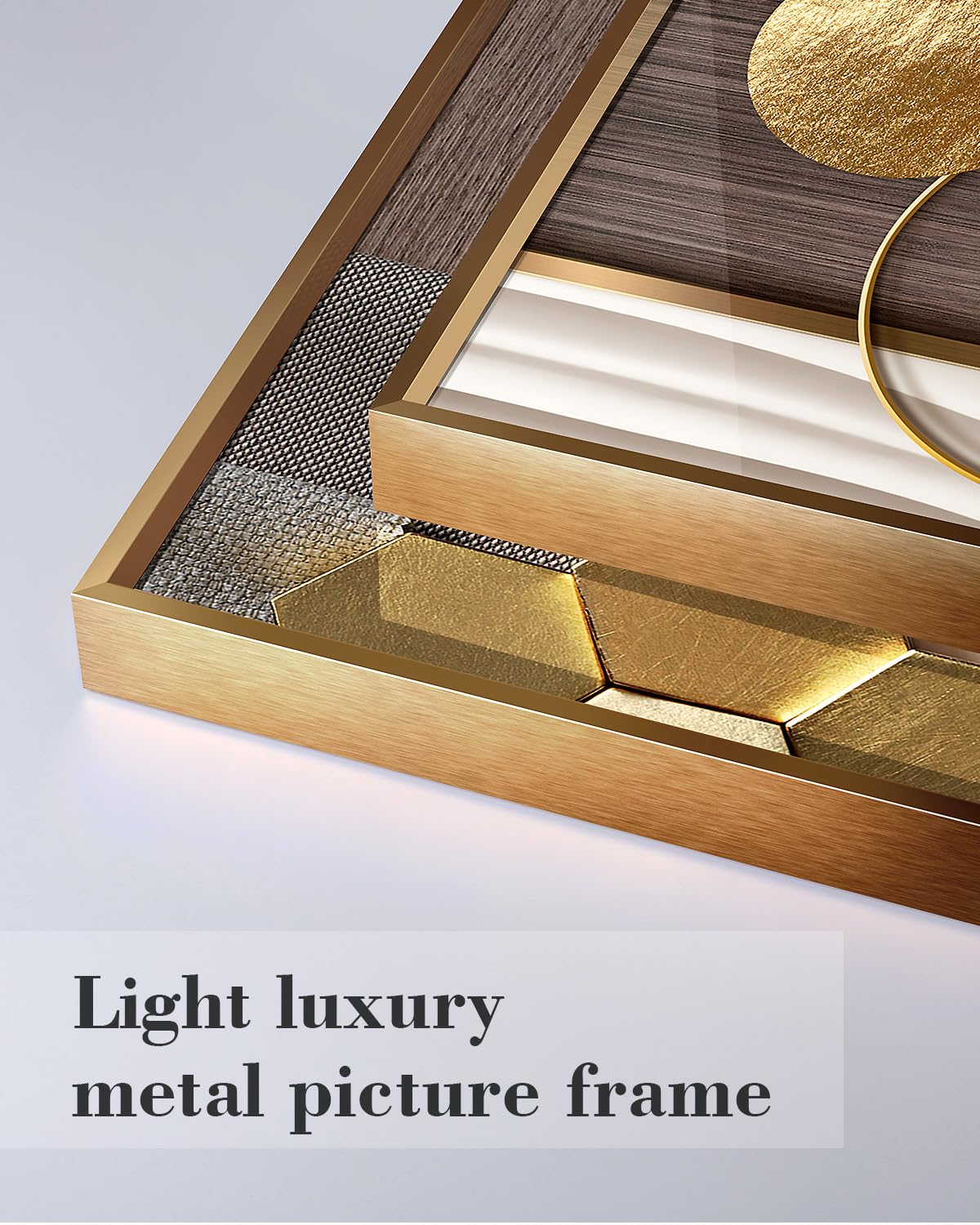 Azartslr Large Framed Modern Rose Gold Wall Art, Luxury 3 Pieces Aluminum Alloy Wall Decor for Living Room, Abstract Gold and Beige Home Bedroom Art Painting, Geometric Crystal Porcelain Artwork Dining Room Pictures Decoration