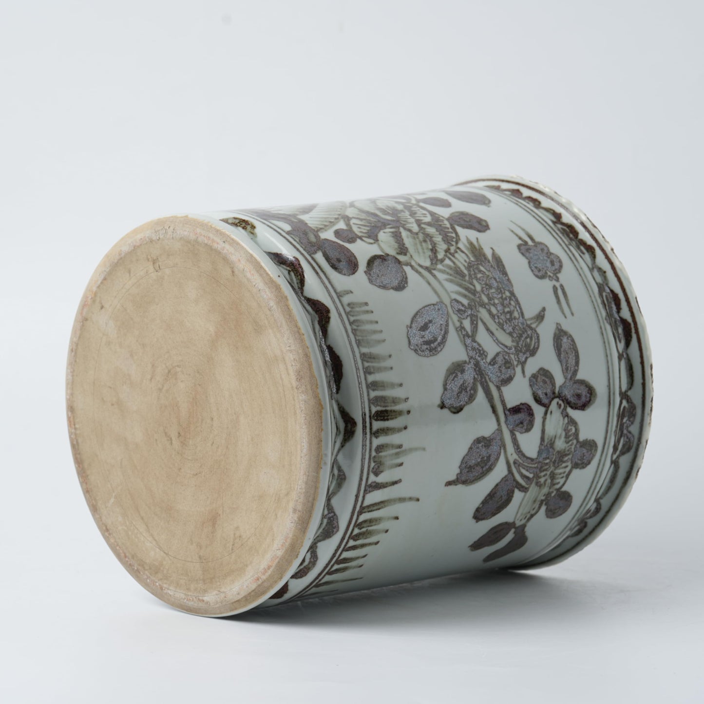 Antique Hand-Painted Flower and Bird Porcelain Pen Holder Old Style Ceramic Planter 9.7 Inch Large Plants Vase Blue & White Porcelain Silla Flower Plant Pots (Brown)