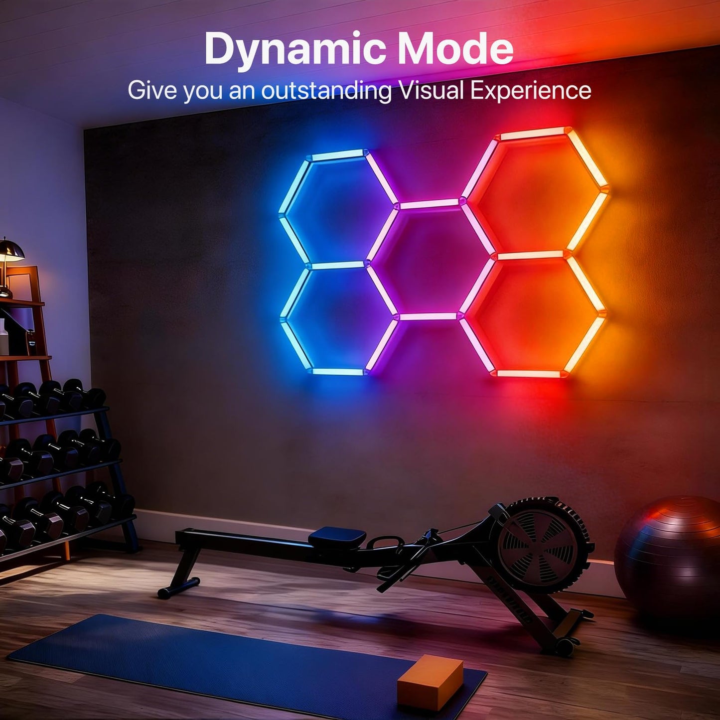 HYPERLITE Hexagon Garage Lights: Gen-IV 5 Grid RGB Hexagon LED Lights with Music Sync Mode, App & Remote Control, Multi-Color Honeycomb Light for Gaming Room, Gym, Garage
