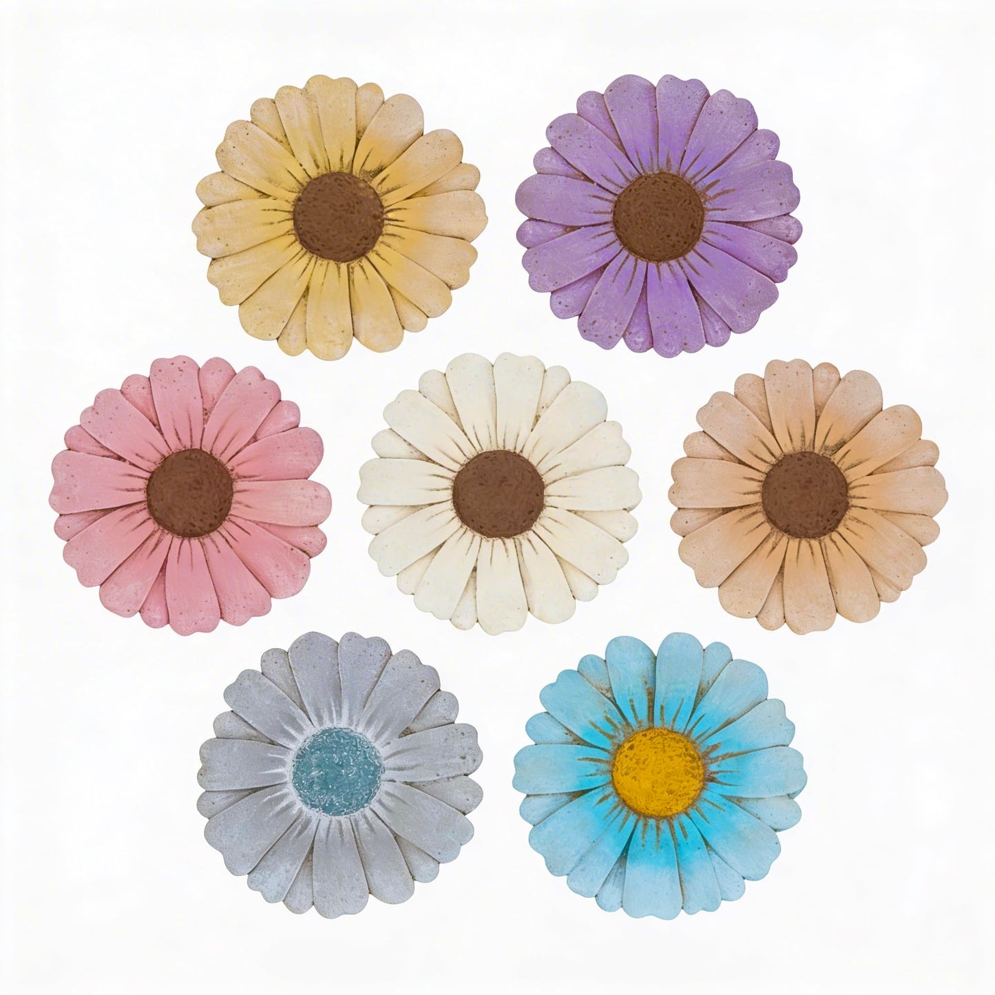 Landoraloria 2 Pack Daisy Cement Stepping Stones 10 Inch, Heavy Duty Garden Pathway Stones, Non Slip Outdoor Walkway Decor for Yard Patio Lawn, Weather Resistant Cement Stepping Stones (White)