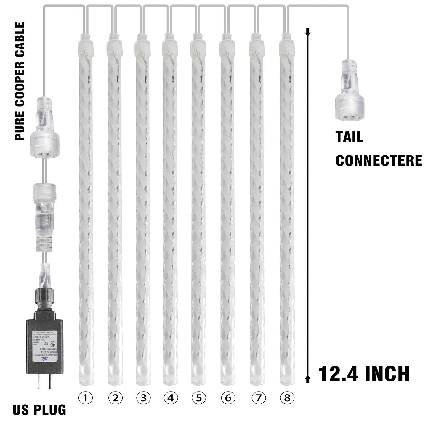 FUNPENY Meteor Shower Rain Lights, 288 LED Christmas Lights Icicle Snow Falling Halloween Light Outdoor Raindrop Light, 30cm 8 Tubes Xmas Tree Holiday Christmas Halloween Decoration, Blue