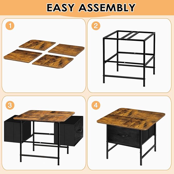 Coffee Tables for Living Room,Modern Small Coffee Table with 2 Large Storage Drawers,Wooden Square Center Table for Small Space,Apartment,Dorm,Home Office,Rusitc Brown