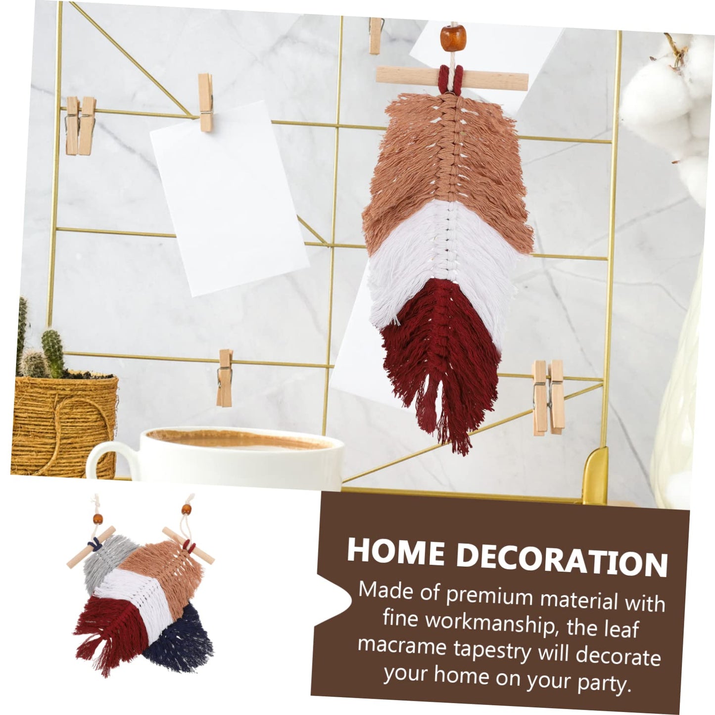 2pcs Woven Leaf Hanging Ornament Macrame Hanging Tapestry Macrame Cord Wall Decor Chic Woven Leaf Cotton Thread Tassel