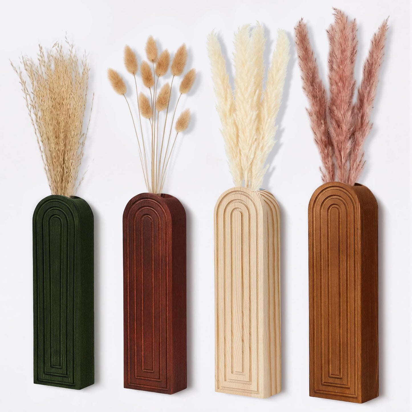 Ninehaoou 4 Pcs Wood Wall Planter Vase with Artificial Flowers, Farmhouse Boho Wall Hanging Decor for Living Room Entryway Bathroom Bedroom Kitchen Office Home Decoration(24 Pcs,Dried Pampas Grass)