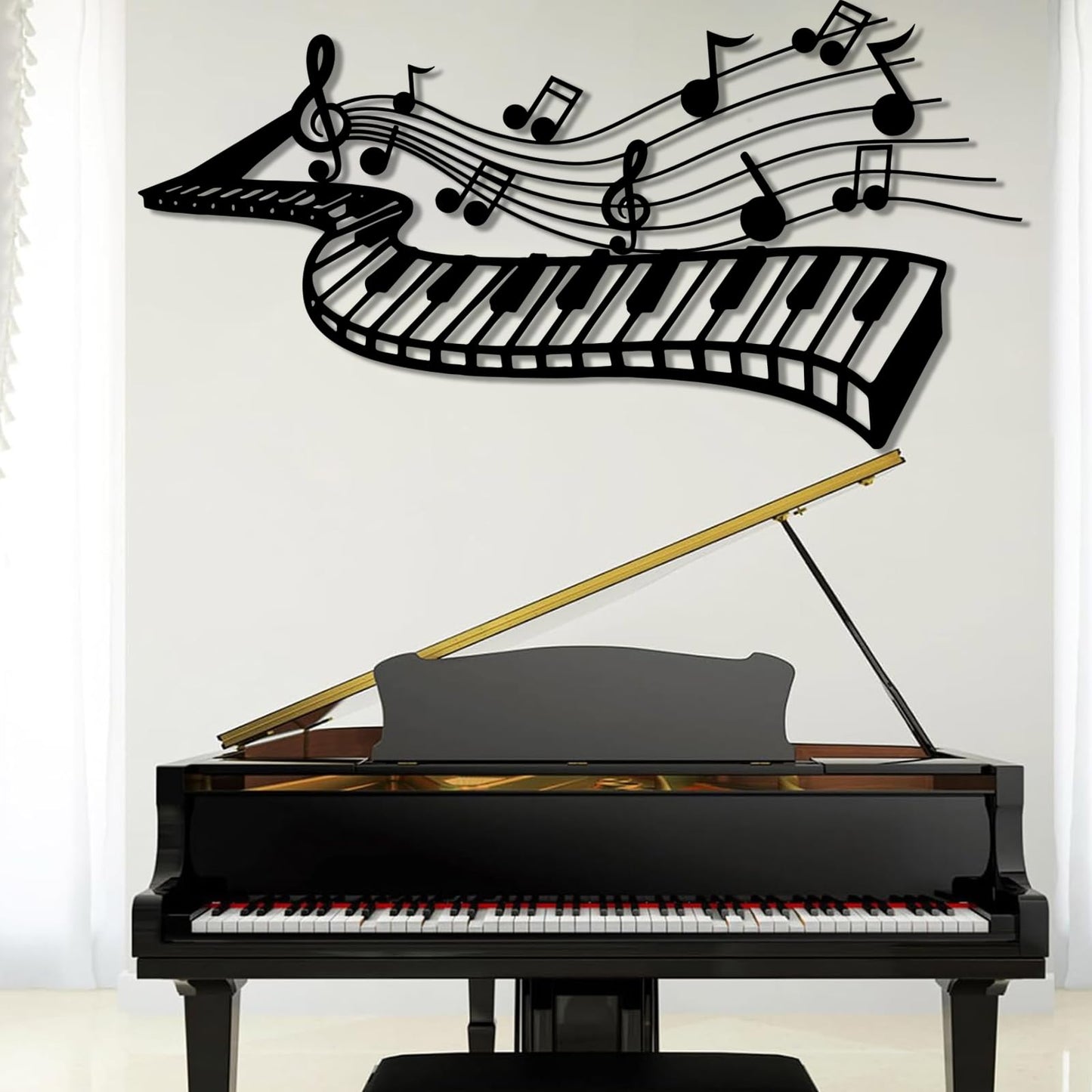 Music Wall Art,Music Metal Note For Wall,Musical Notes Decorations,Music Metal Wall Decor,Piano Wall Art,Musical Notes Wall Decor,Metal Wall Art for Bedroom,Living Room (Black, 35"x18" | 90x46cm, metal wall art)