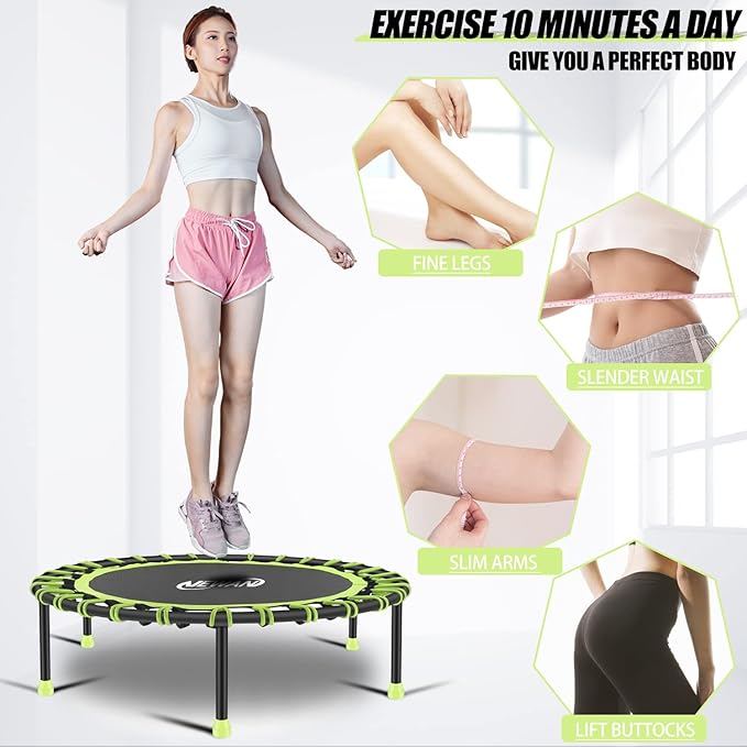 Newan 40"-48" Silent Mini Trampoline Fitness Trampoline Bungee Rebounder Jumping Cardio Trainer Workout for Adults-Max Limit 330lbs