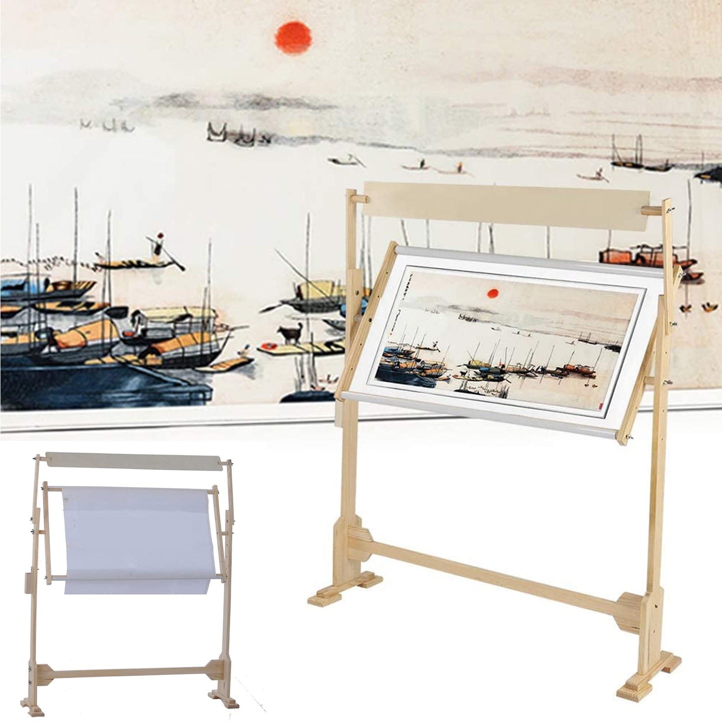 ELUKHT Embroidery Hoops Stand, 360 Degree Adjustable Embroidery Stand,Cross Stitch Frame Stand,Wooden Frame Cross Stitch Floor Stand for Cross Stitch Needlework Art Craft Sewing