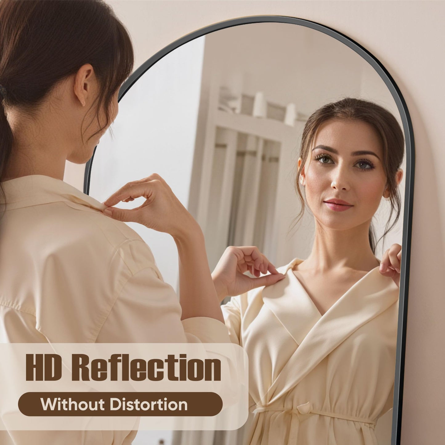 Furnbar Floor Mirror, 86"x46" Oversized Full Length Mirror with Stand, Arched Full Body Mirror Standing Hanging Leaning Against Wall, Aluminum Frame Giant Mirrors for Bedroom Cloakroom, Black