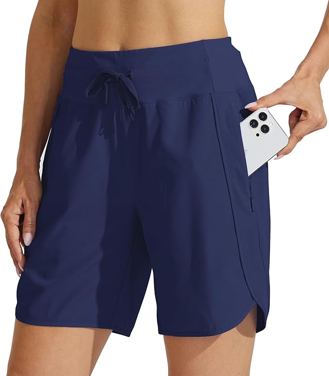 Willit Women's 7" Athletic Running Shorts Long Workout Hiking Shorts Quick Dry High Waisted Active Zipper Pocket(XX-Large)