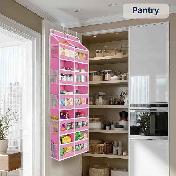 Yecaye 5-Tier Over The Door Organizer Dual-Column, 80lbs Load Stuffed Animal Storage of 10 Compartments, Heavy Duty Door Organizer Hanging for Bedroom Dorm Bathroom Pantry, Macaron Pink, 1 Pack