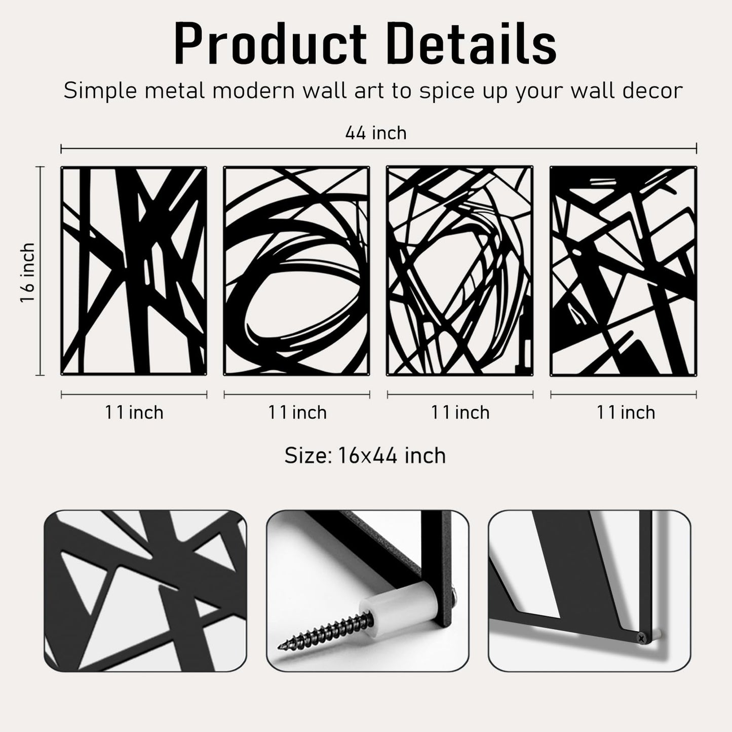 Bakovity Black Abstract Wall Art, Metal Art Wall Decor, Modern Large Wall Art, 3D Abstract Wall Sculptures for Bedroom Bathroom Living Room (4 Pack, 16 x 11 in)