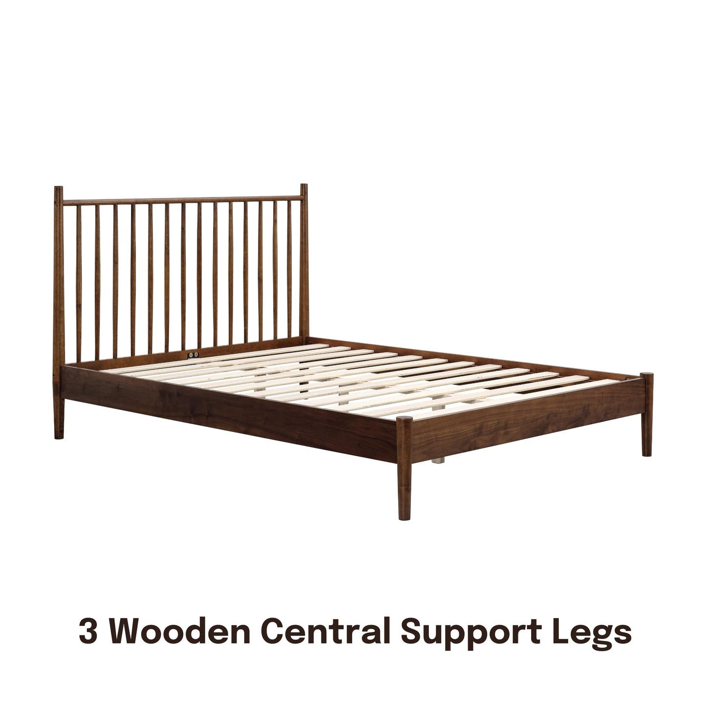 NTC Inno Wooden Bed Frame with Headboard, Solid Oak and Rubber Wood Foundation with Silent Slats and Wood Central Supports, 1000 Lb Capacity, Effortless Assembly, Queen - Dark Walnut