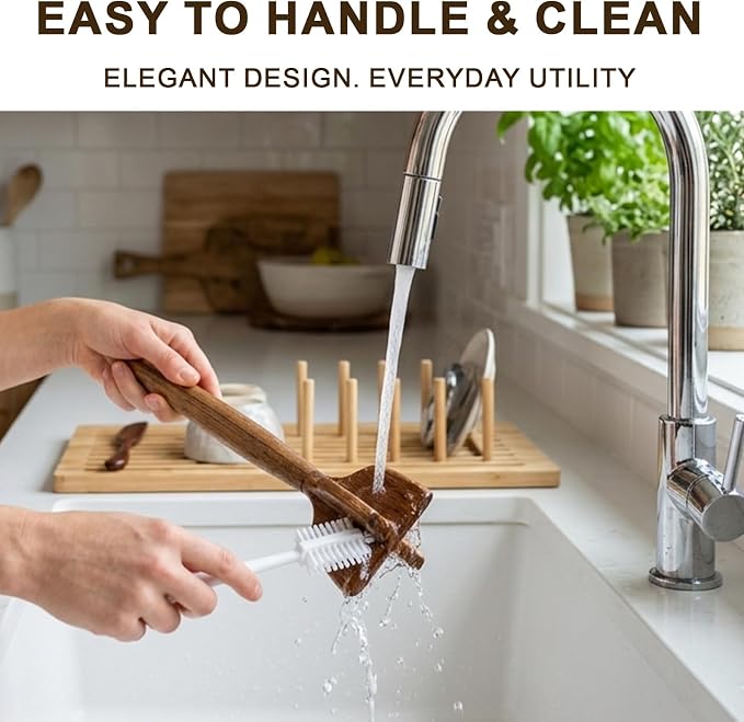 Teak Wooden Meat Chopper 3-Piece Set, Ground Beef Masher,Burger Crusher, Natural Non-Stick Durable Meat Hammer, Includes Wooden Scraper and Cleaning Brush