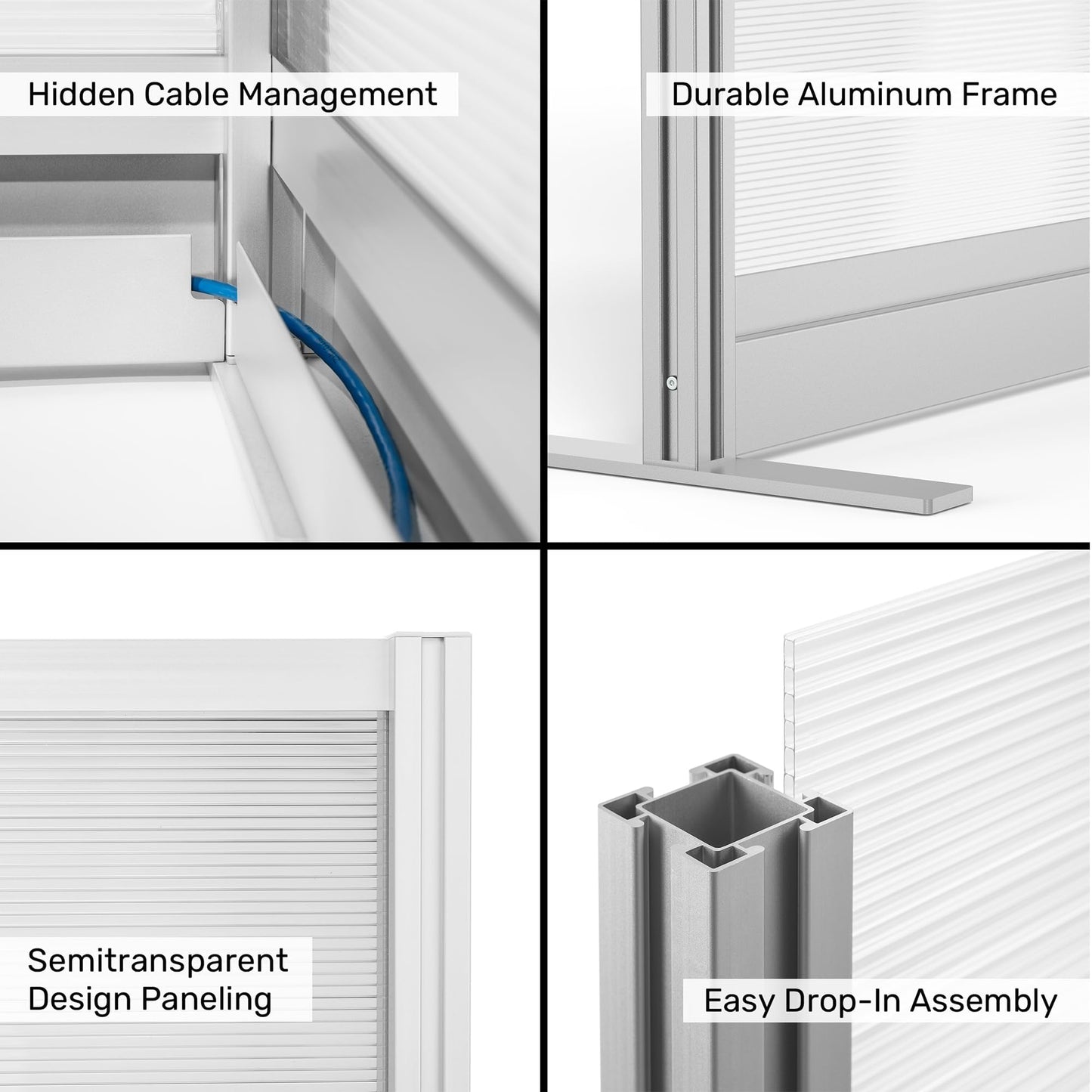 Stand Up Desk Store Aesthetic Modular Room Divider Wall | 70" W x 70" H Office Partition Walls & Cubicle Wall Dividers | Lightweight, Durable, Translucent Partition Wall Divider for Workspaces