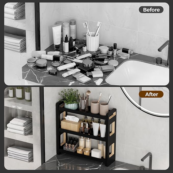 Bathroom Counter Organizer,Bathroom Counter Shelf,Bathroom Organizers,Under Sink Organizer,Cologne Organizer For Men,Colognes Stand,Cologne Cabinet,Vanity Shelf(Black 3 Tier)