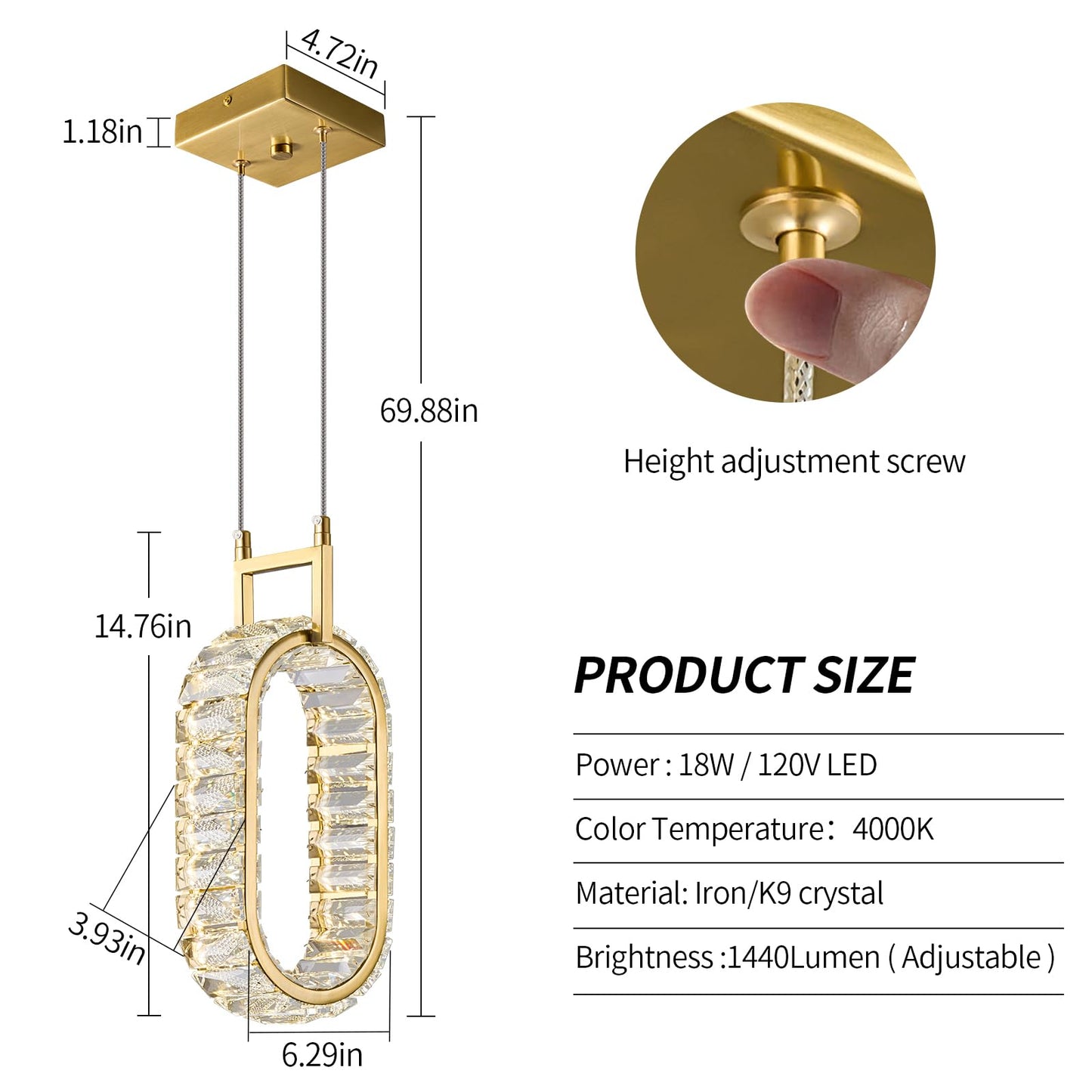zhllmq Kitchen Island Mini Light Fixture Modern Led Crystal Pendant Light Gold Oval Chandelier for Dining Room Living Room Kitchen Bedroom Bar（1-Pack