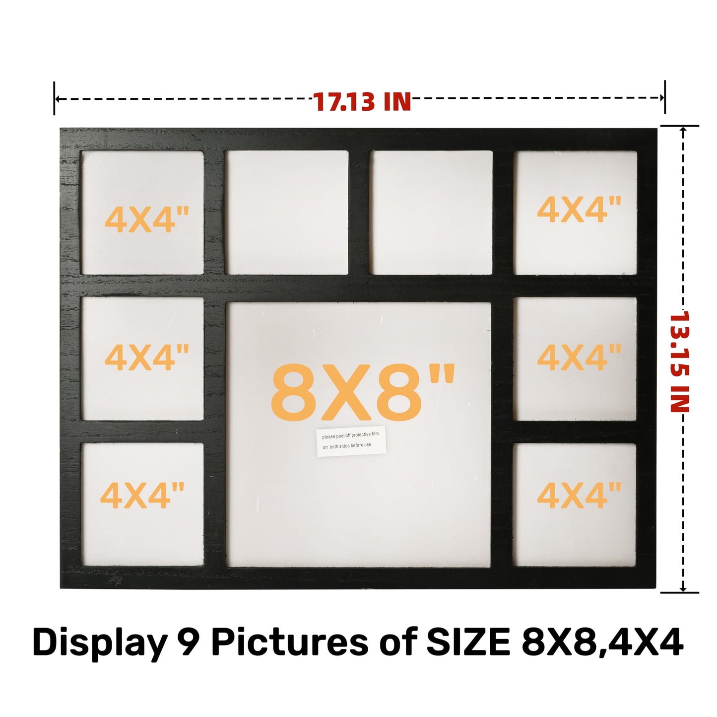 MONT PLEASANT Picture Frame Collage Family Photos Display 4x4 and 8X8-9 Openings Collage Picture Frame for Wall for Tabletop Stand Black Picture Frames Set for Home Decor Family Gifts