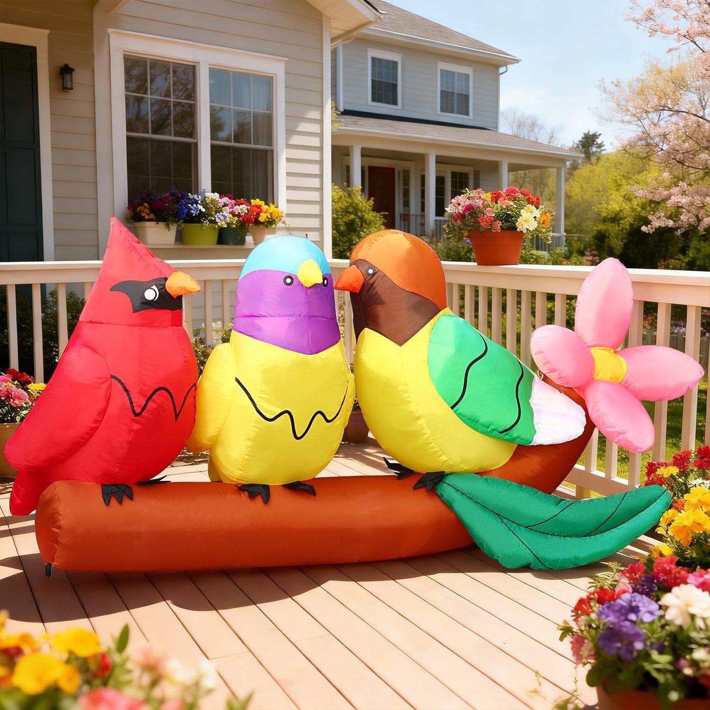 DomKom 8FT Long Inflatables Bird Gifts with Flower Outdoor Decoration, Blow Up Decoration, Built-in LED Lights Decor, Garden, Lawn, Yard, Patio,
