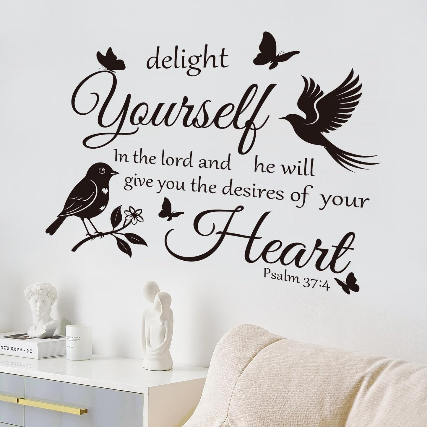 Bible Verse Wall Decal Inspirational Christian Wall Art with Birds & Butterflies | Easy to Apply Removable Vinyl Sticker for Home, Living Room, Bedroom, Church Decor