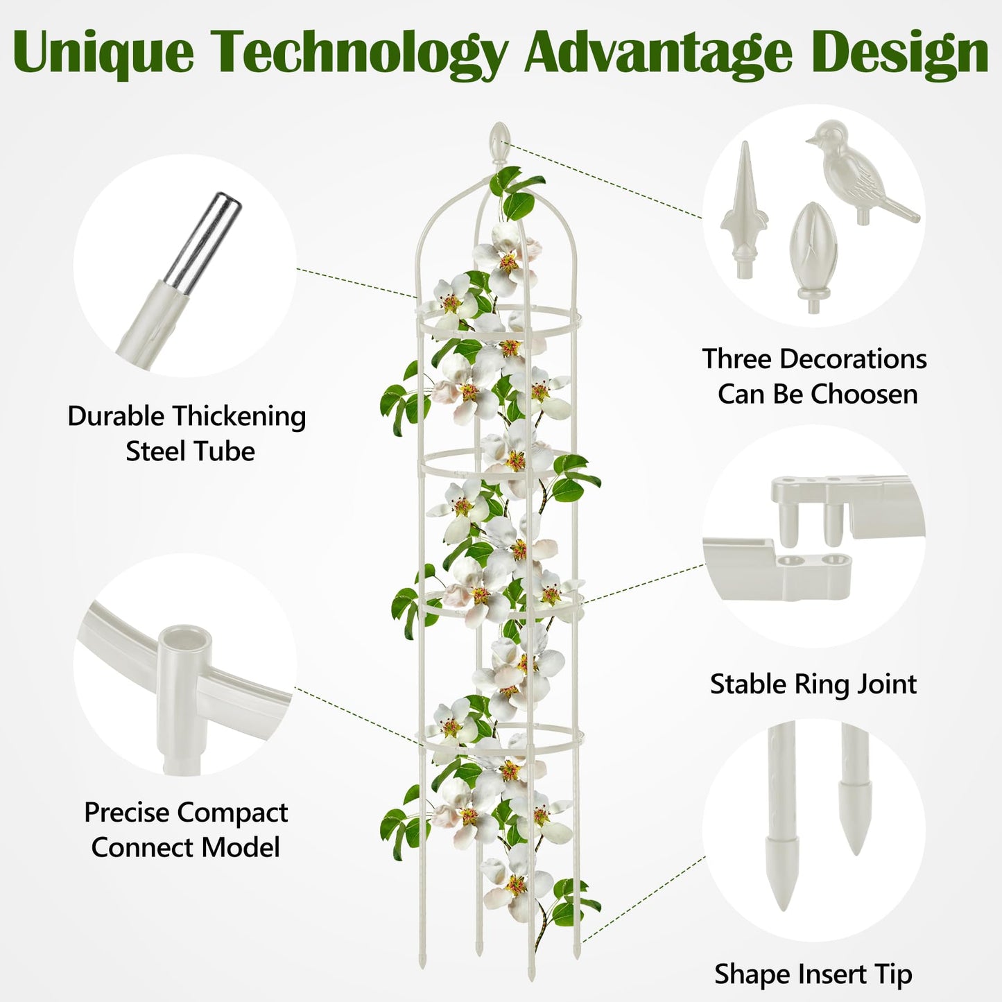 Garden Obelisk Trellis for Climbing Plants Outdoor 6 Ft Rose Bush Round Trellis for Pots Rustproof Metal Pipe with Plastic Coated Plant Flower Trellises for Clematis Vine Jasmine Support