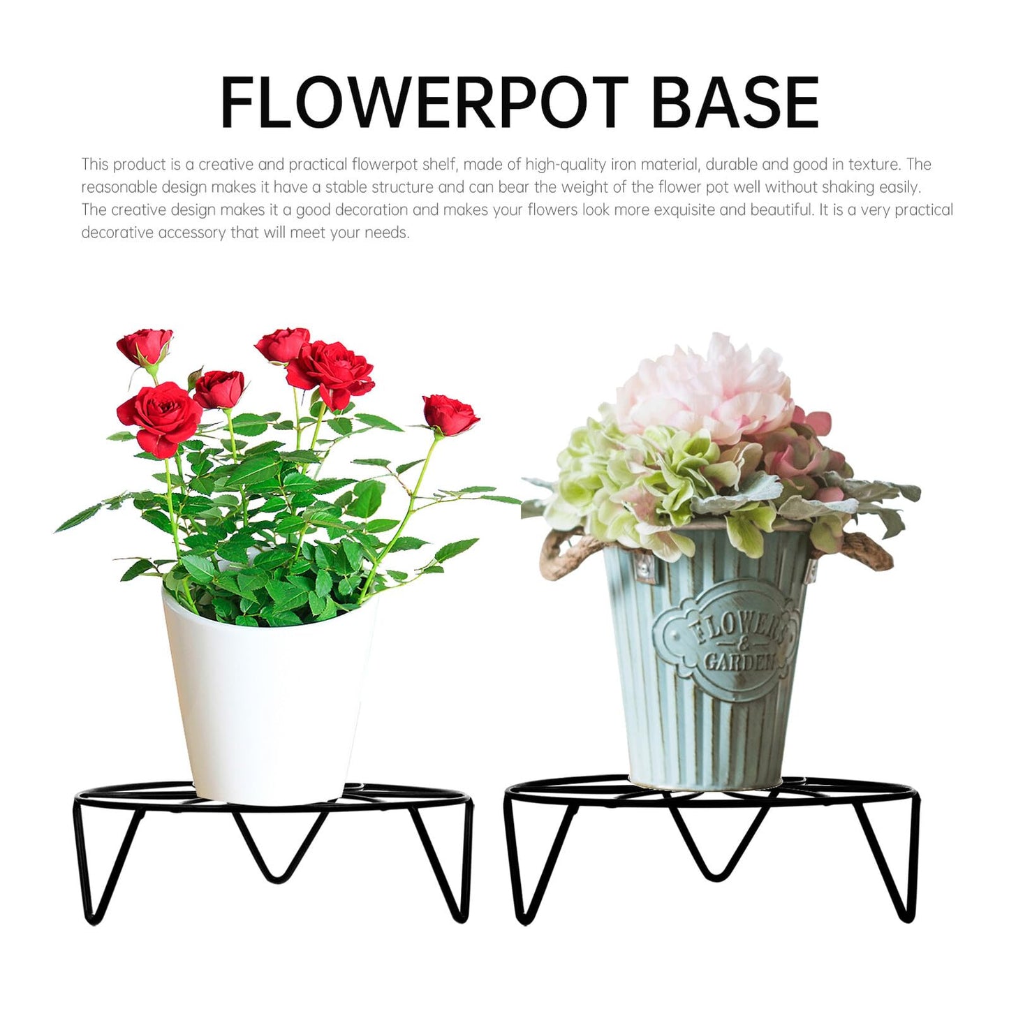 ARTIBETTER Iron Flower Stand and Plant Shelf for Indoor Outdoor Use, Black Metal Decorative Flowerpot Rack, Floor Balcony Garden Plant Holder, Heavy Duty Iron Flower Shelf